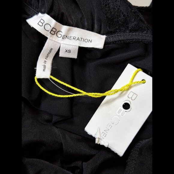 New BCBGeneration Top XS Black Mesh Lace Long Sleeve Stretch One Piece Faux Wrap - Picture 7 of 10